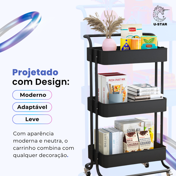 Carrinho organizador para comida, maquiagem, brinquedo, livros. Ideal para organização.