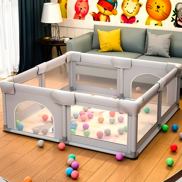 Cercadinho Infantil Playground Bebê Segurança Conforto Grade Proteção Piscina Bolinhas Cinza 180x150x66cm